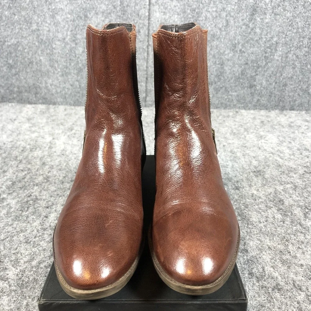 Caressa Fuller Ankle Boots Womens 7M Brown Leather Chelsea‎ Zip Casual